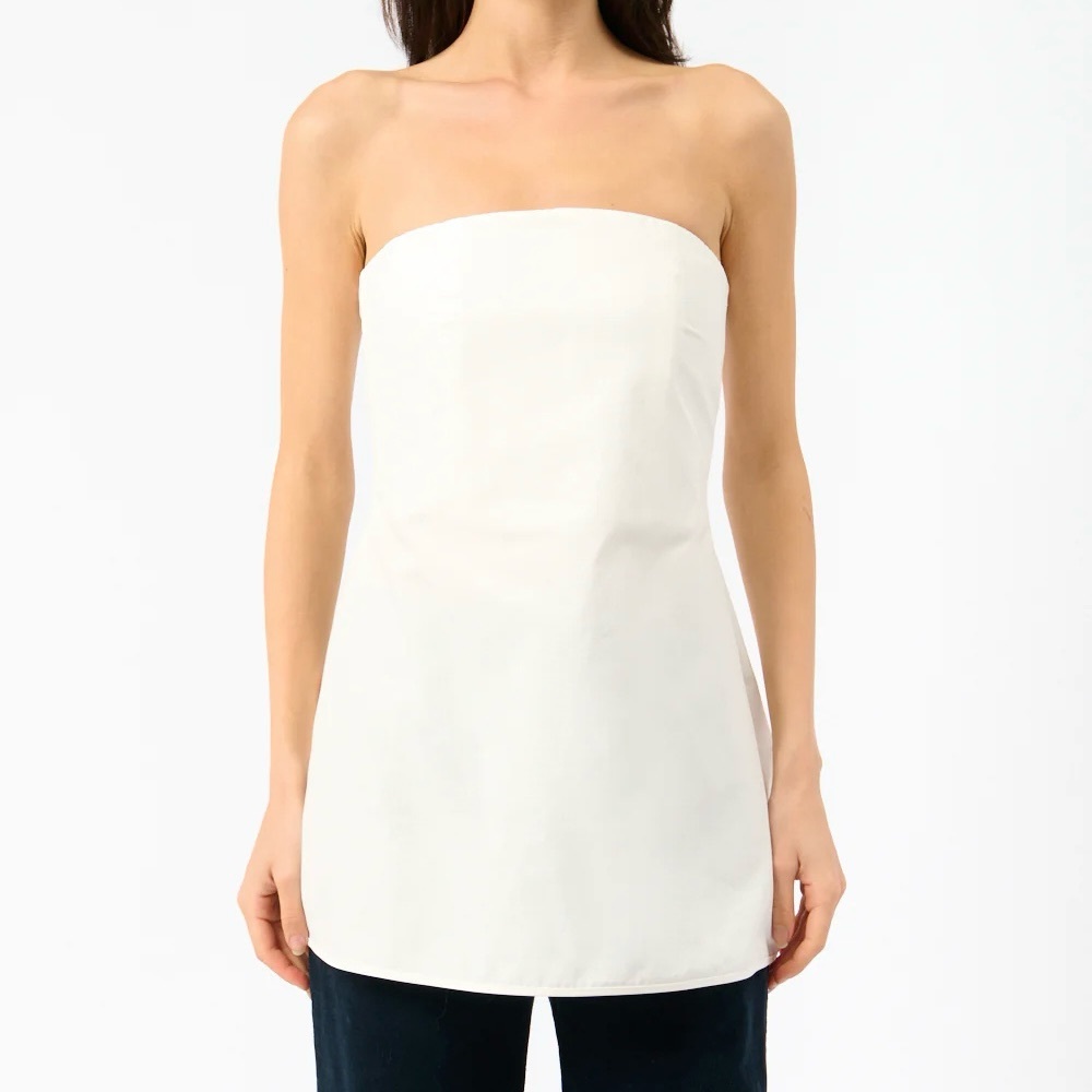 Sculptural Strapless Poplin White Top